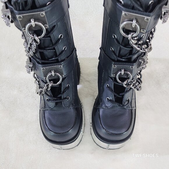 Camel Demonia Goth Punk Mid Calf Platform Boots Skeleton Hands Chains - Picture 2 of 9
